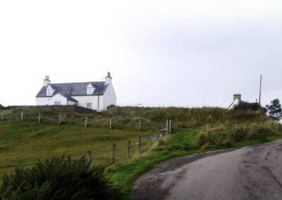 Landscape view of scourie cottage on hill